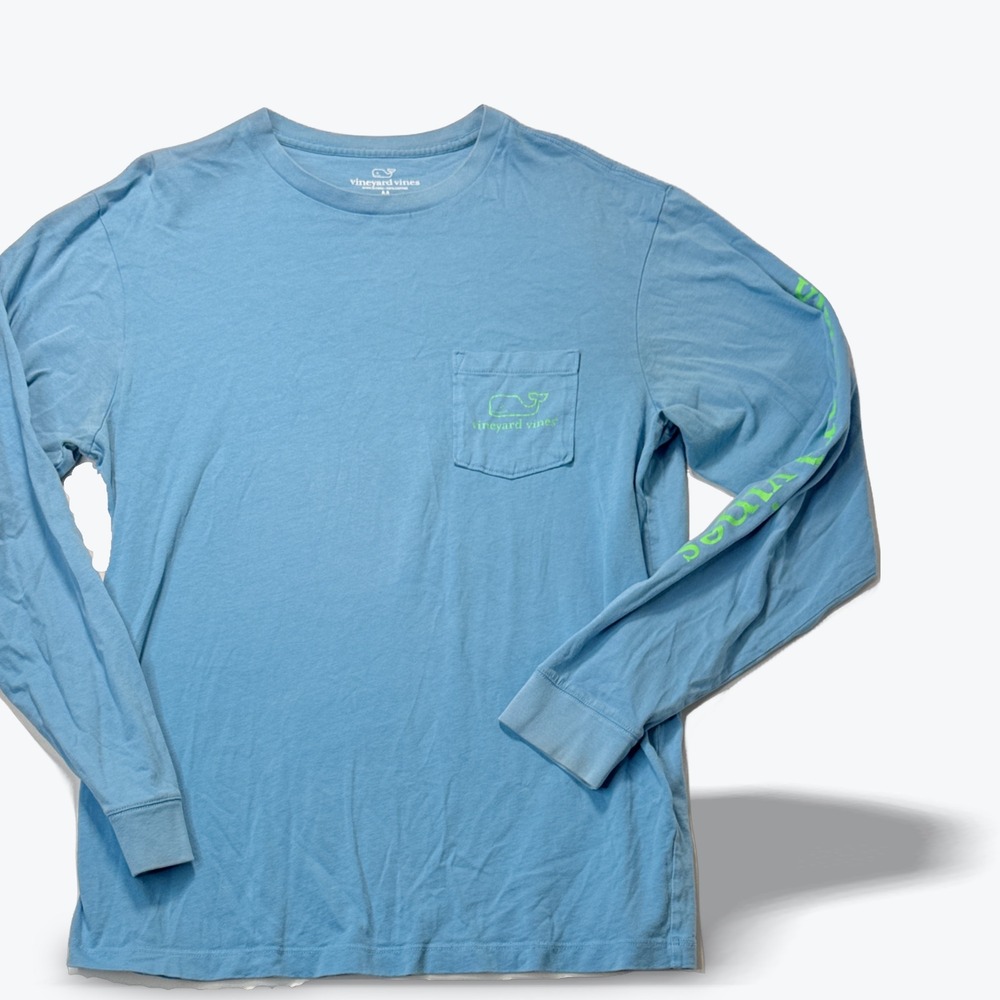Vineyard Vines Long Sleeve Pocket Tee Whale Graphic Light Blue Size Medium